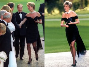 princess diana wearing pearls and the revenge dress