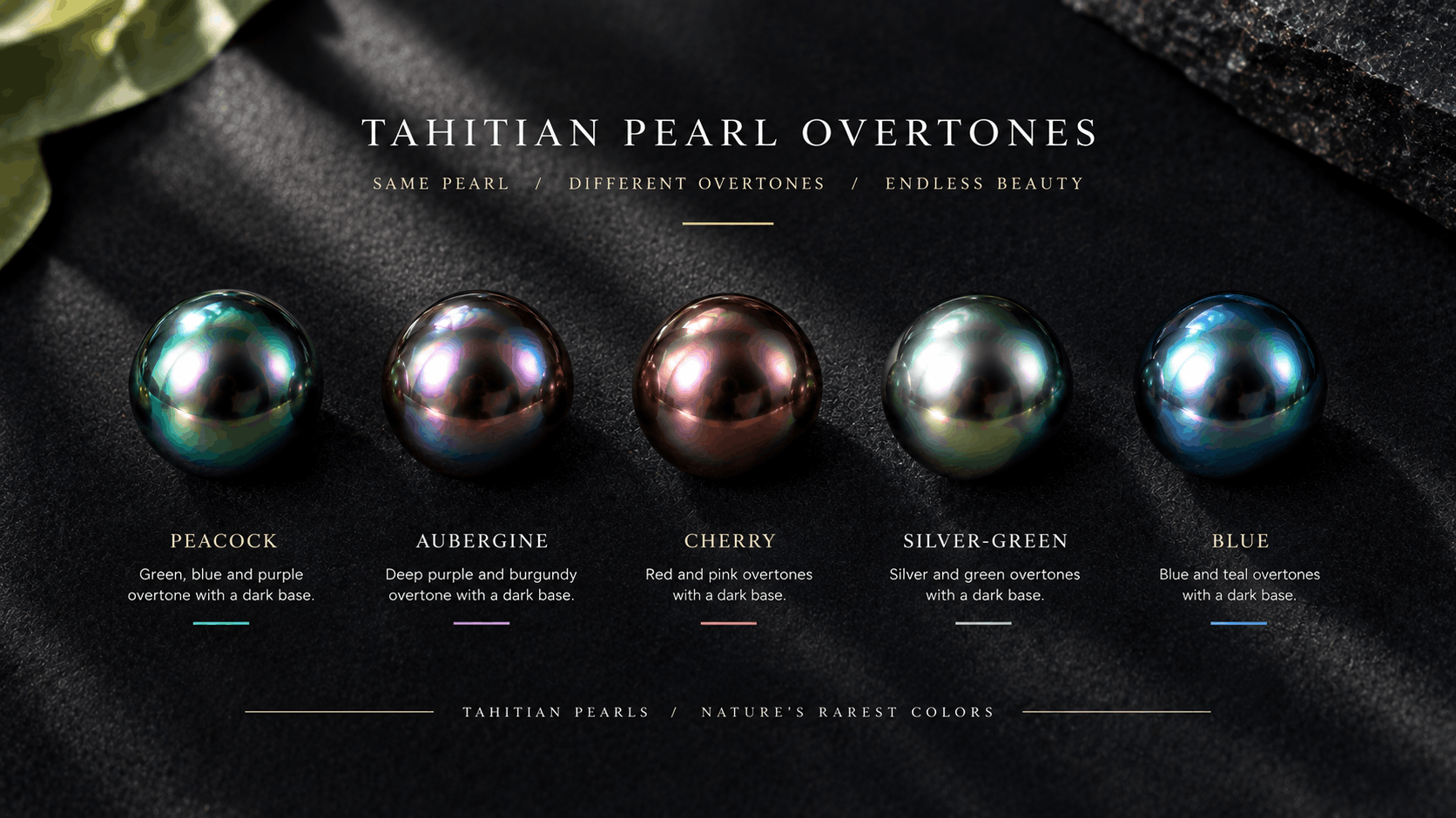 01. Barvy šperků z tahitských perel — Plné spektrum overtonů